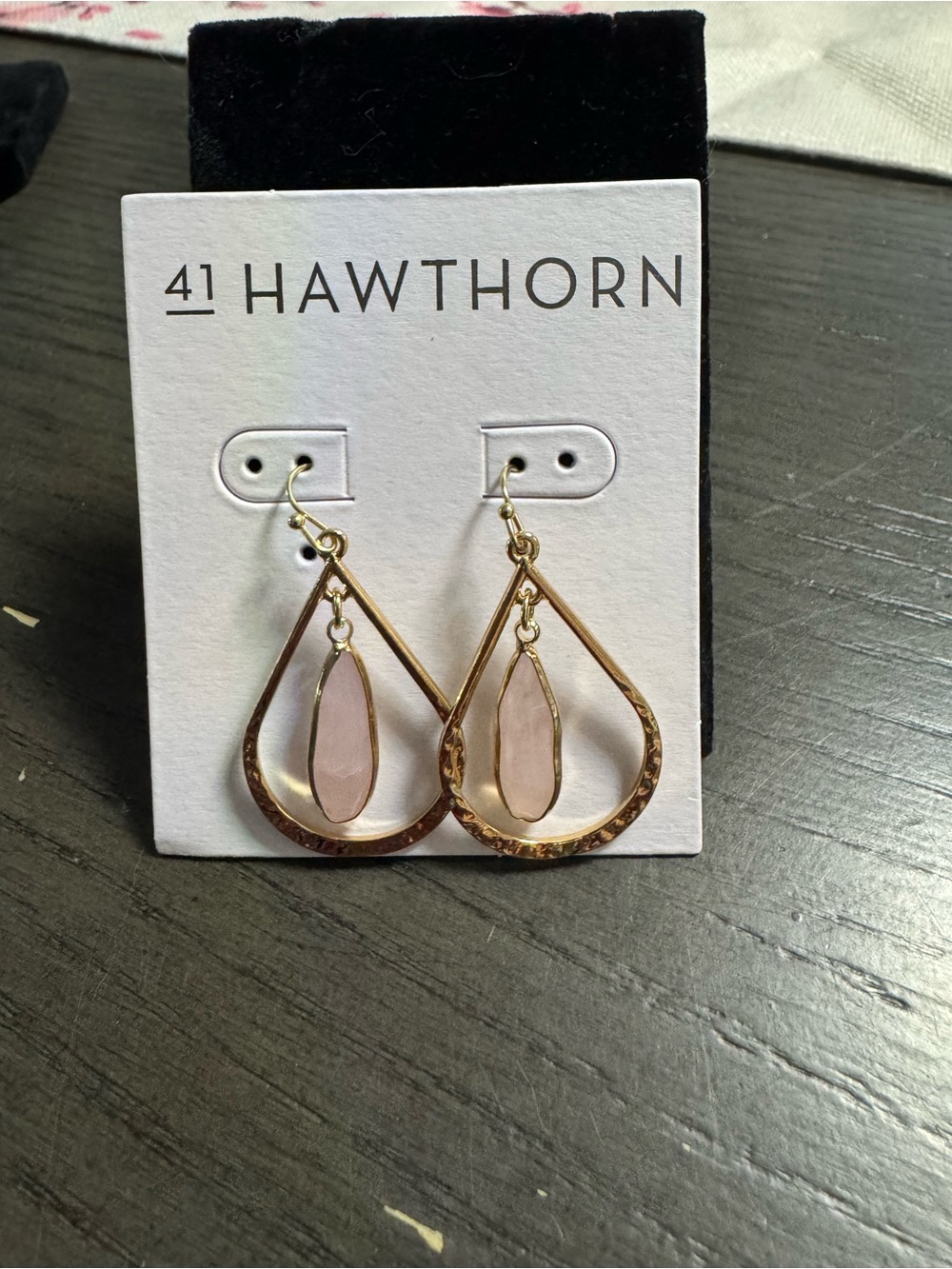 41 Hawthorn Gold Teardrop Earrings with Blush Pink Stone